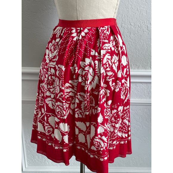 Anna Sui Red & White Floral Boho Wrap Skirt Vintage Peasant Cotton Size 8 - Picture 7 of 8